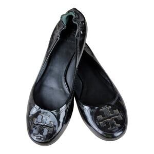 Tory Burch Reva Black Pattent Leather Ballet Flat Shoes Women's Size 10M